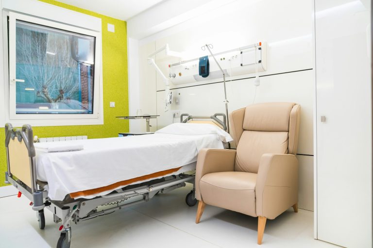 Contemporary Patient Room in Hospital with Medical Amenities